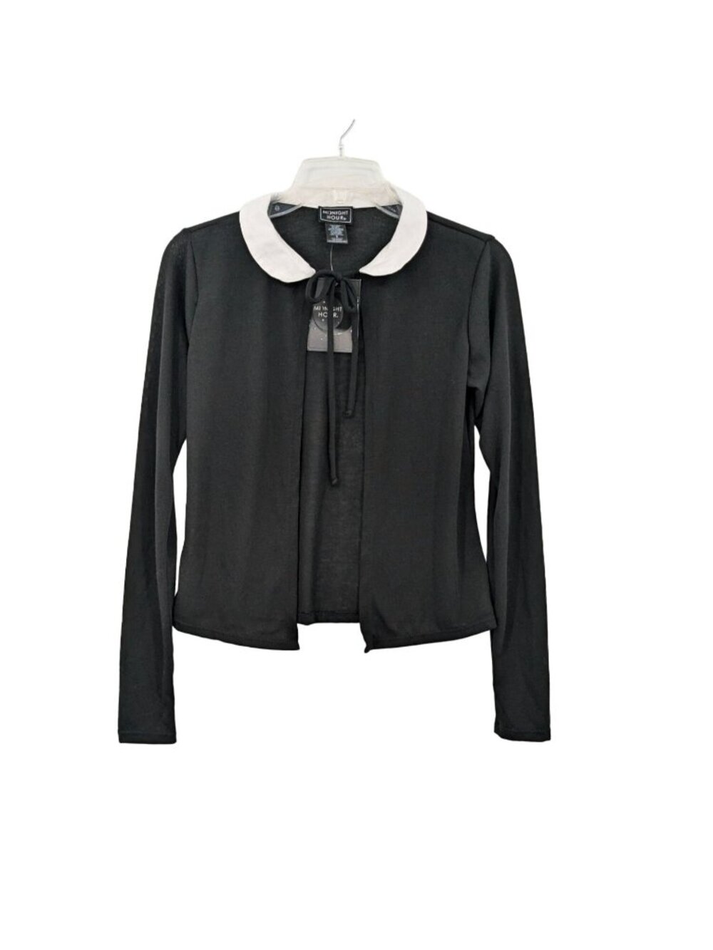 Midnight Hour Knit Cadigan Women Size S Peter Pan Collar Tie-Front Retro Preppyu